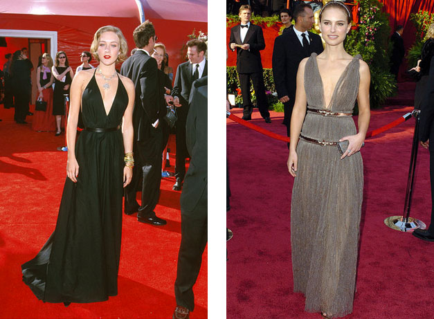 Both designed by Alber Elbaz, but at different houses. Chloe Sevigny in Yves Saint Laurent and Natalie Portman in Lanvin.