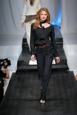 Model wearing black Abigail McCannon design