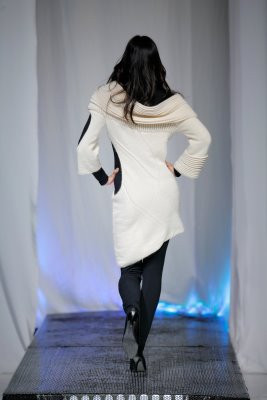Back of model wearing white knitwear by Olga Mashkova -Henry