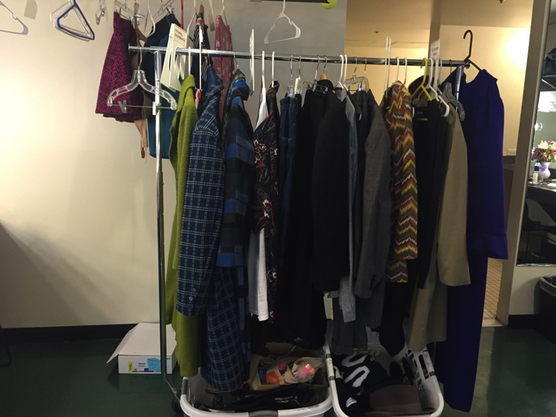 This is a rack from the women’s dressing room where you can see some of the bold patterns on the coats.