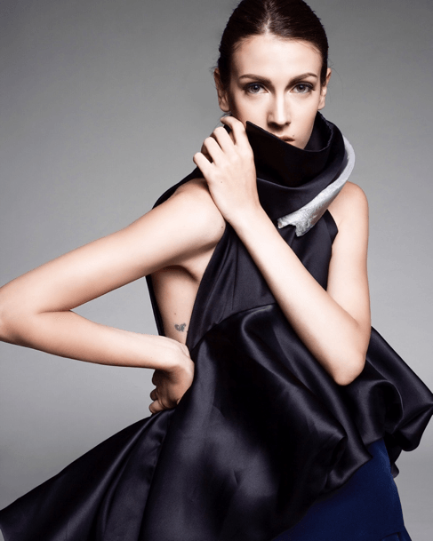 Model Noémie Medini pictured in Watson’s award-winning dress inspired by Arctic ice melting. Photography by Fujio Emura, a student of the Photography Department at the Academy of Art University.