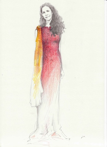 b-illustration-sm An illustration by Jungah Lee of Betsy Franco wearing Camilla Olson