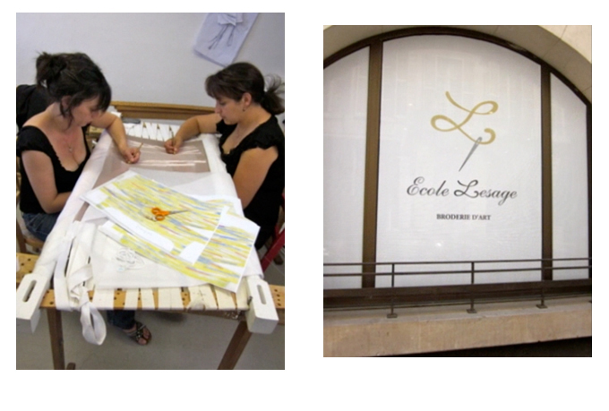Left - Stitching the beautiful embroidery; Right - The School of Embroidery next to the Atelier
