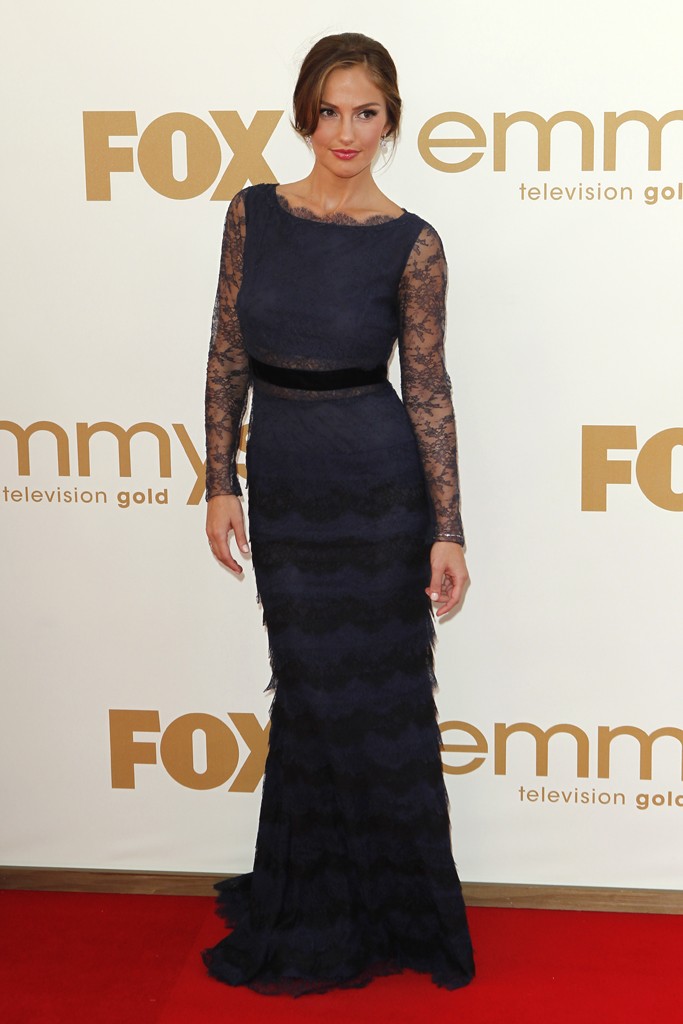 Minka Kelly looking beautifully chic in a Christian Dior navy lace gown and Tiffany & Co. jewels