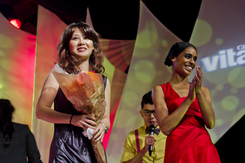 vitaminh20-6352 Runner-up Jessie Jiu Liu and her VitaminWater Inspired red gown