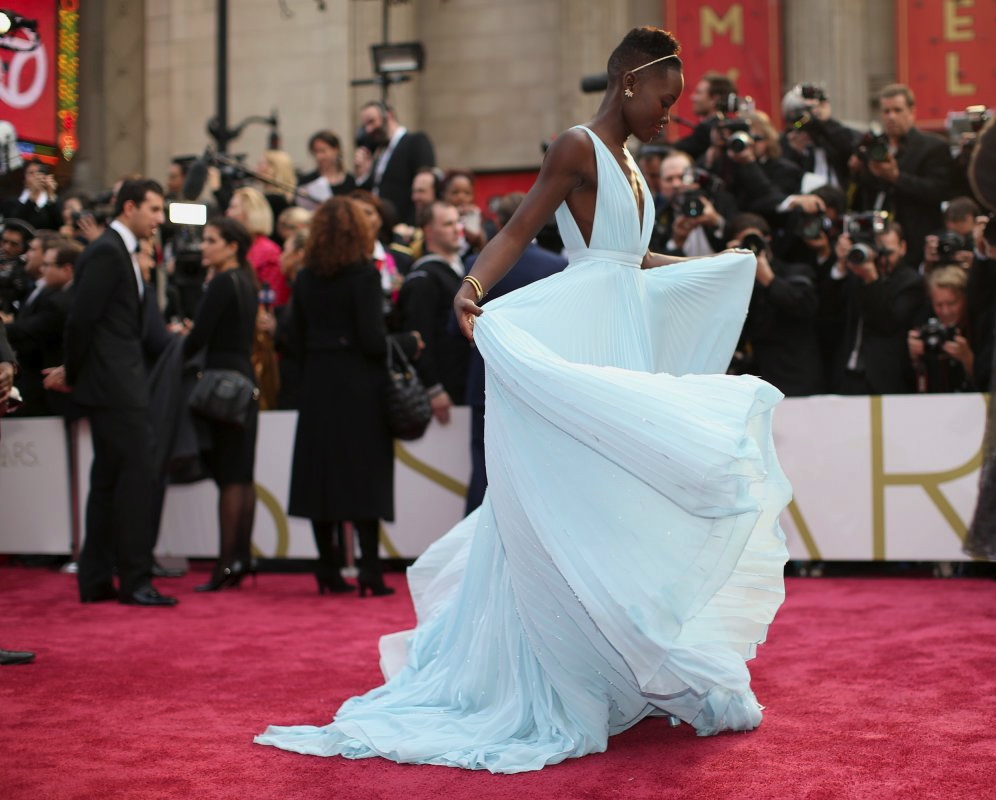 Lupita Nyong'o arriving at the 86th Academy Awards