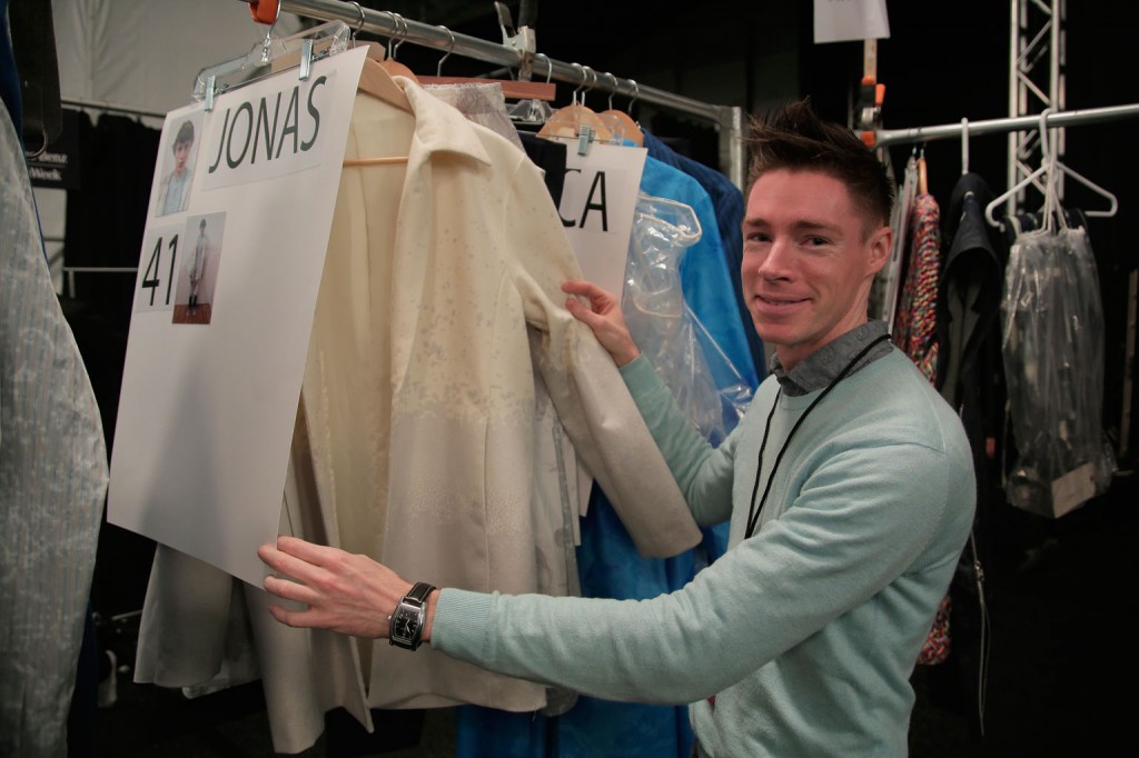 Kevin C. Smith, M.F.A. Fashion Design showing off his collection. Image: Randy Brooke/Getty Images