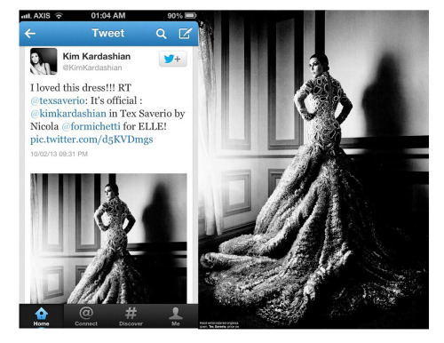 Kim Kardashian in Tex Saverio in February 2013 edition of Elle magazine
