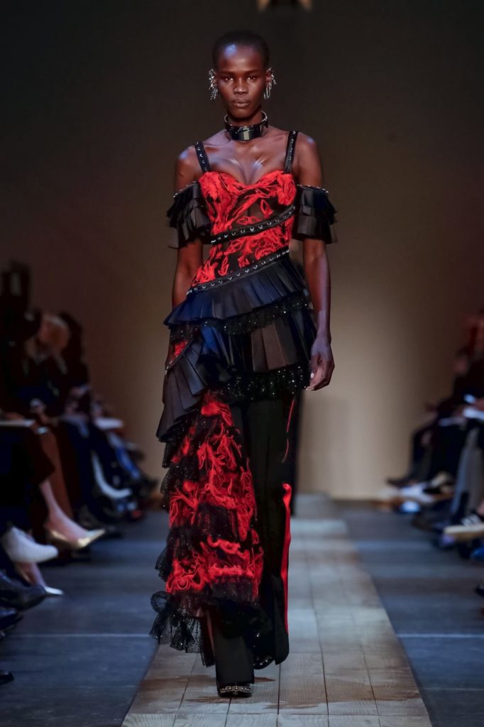 alexander mcqueen red and black gown